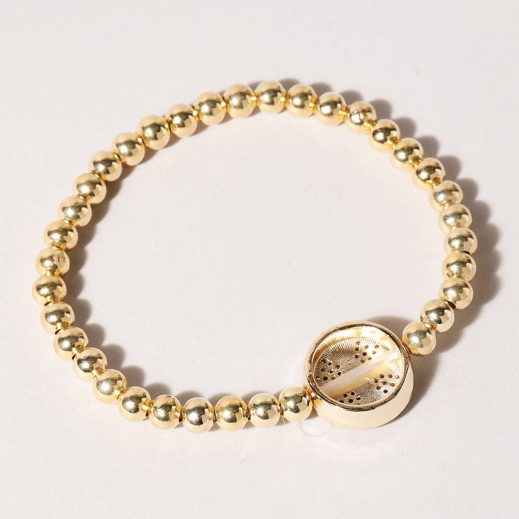 Pave CZ Clover Gold Beaded Bracelet