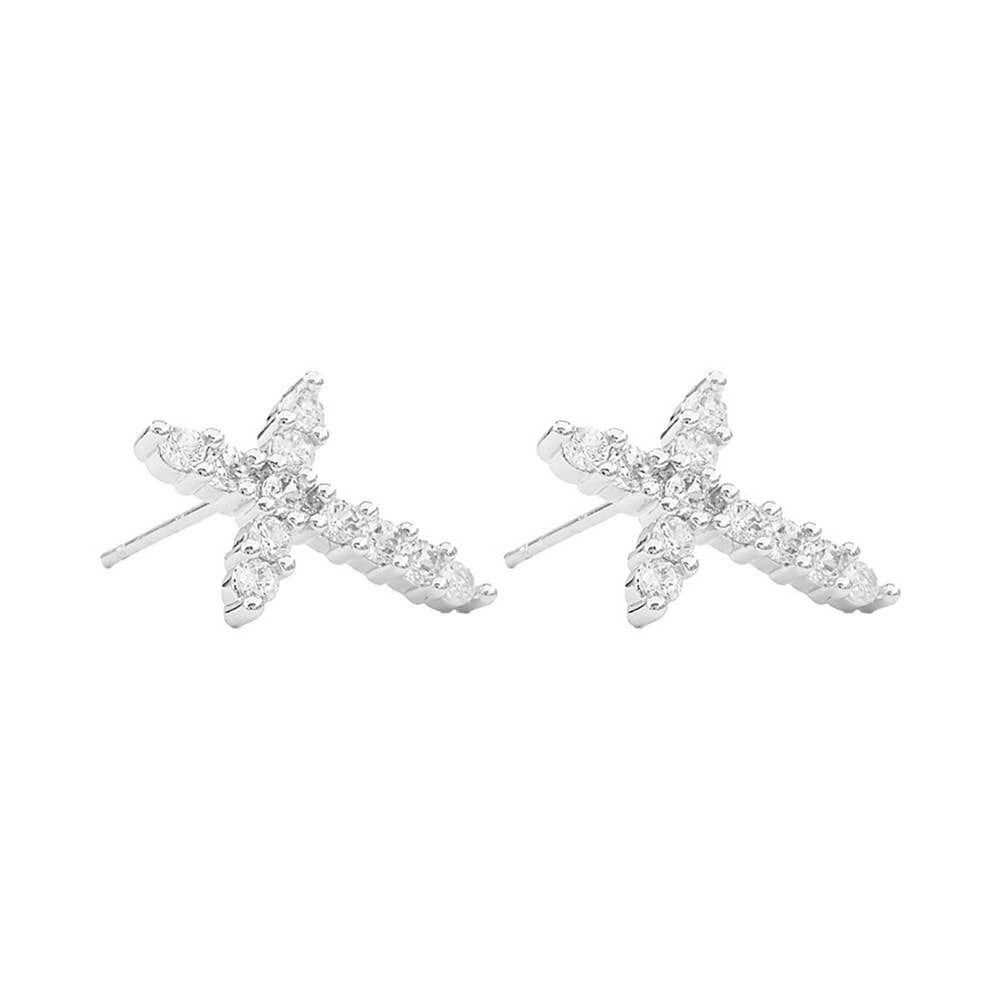 Gold Dipped Cross CZ Stone Stud Earrings