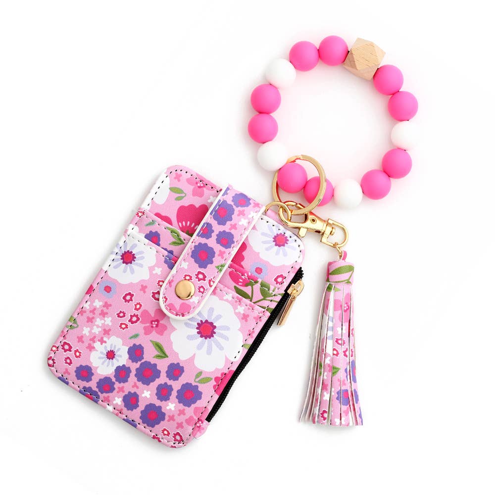 Bracelet Floral Print Card Slot Wallet Keychain