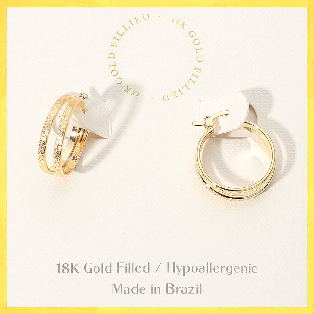 18K Gold Filled Hypoallergenic Textured Split in Catch Hoop Earrings
