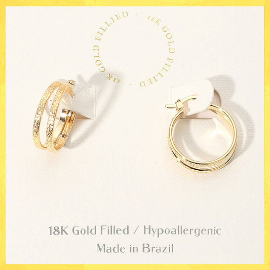 18K Gold Filled Hypoallergenic Textured Split in Catch Hoop Earrings