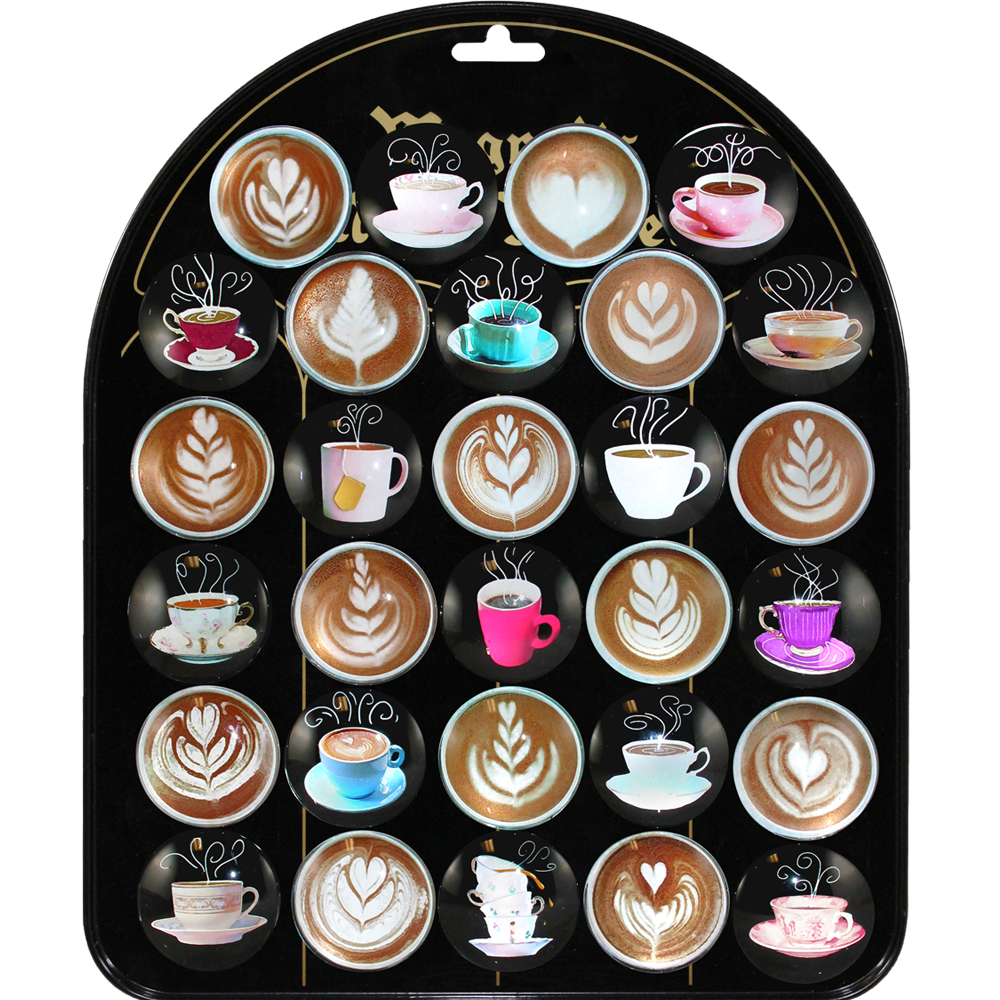 Cafe Coffee & Cups Glass Magnets & Display - CBG142W