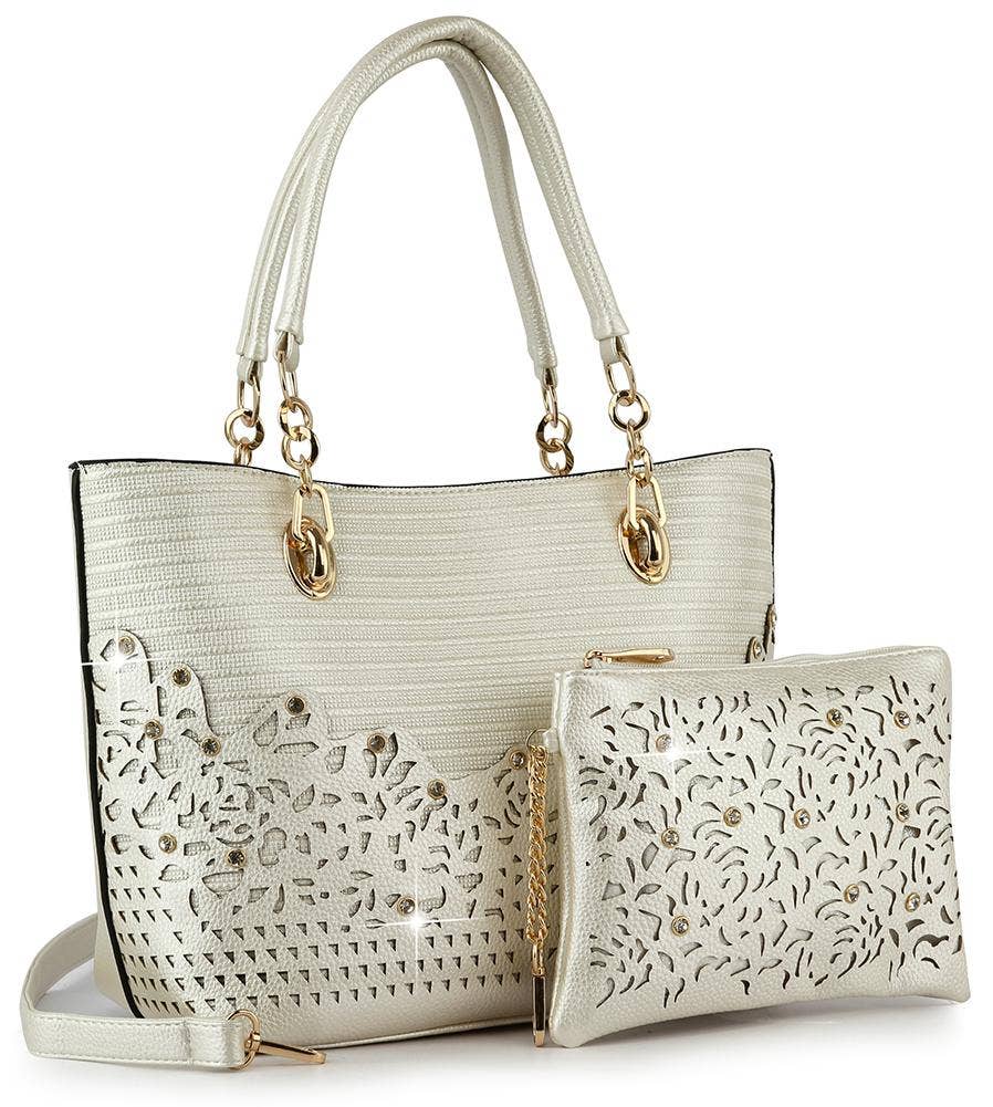 Rhinestone Accent Accessorized Handbag Set