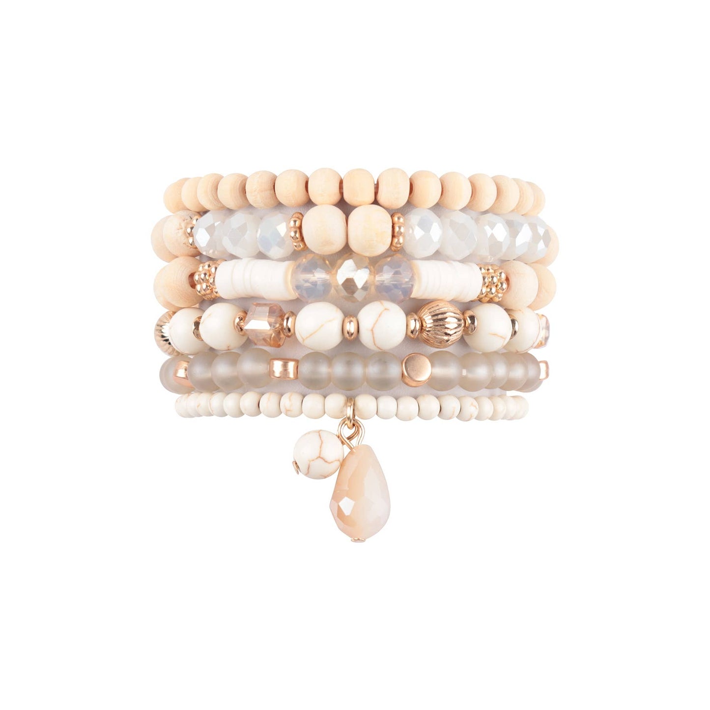 BEADS NATURAL STONE WOOD CHARM STRETCH BRACELET