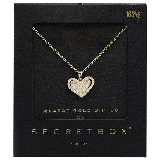 SECRET BOX 14K GOLD DIPPED HEART SHAPED CZ NECKLACE 58