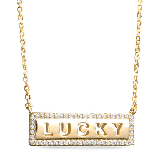 Lucky CZ Bar Necklace -  Gold