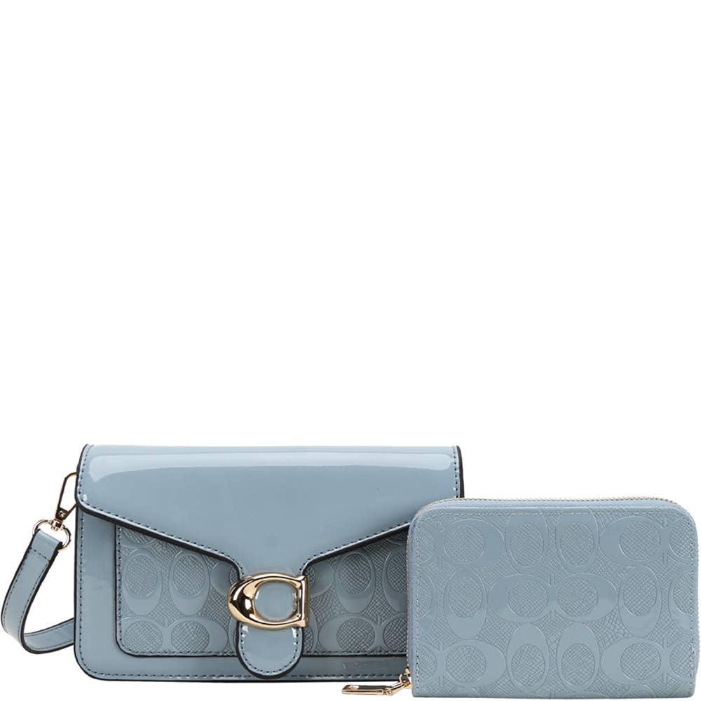 FAUX LEATHER MONOGRAM PATTERN BUCKLE CROSSBODY BA, QP 1365A