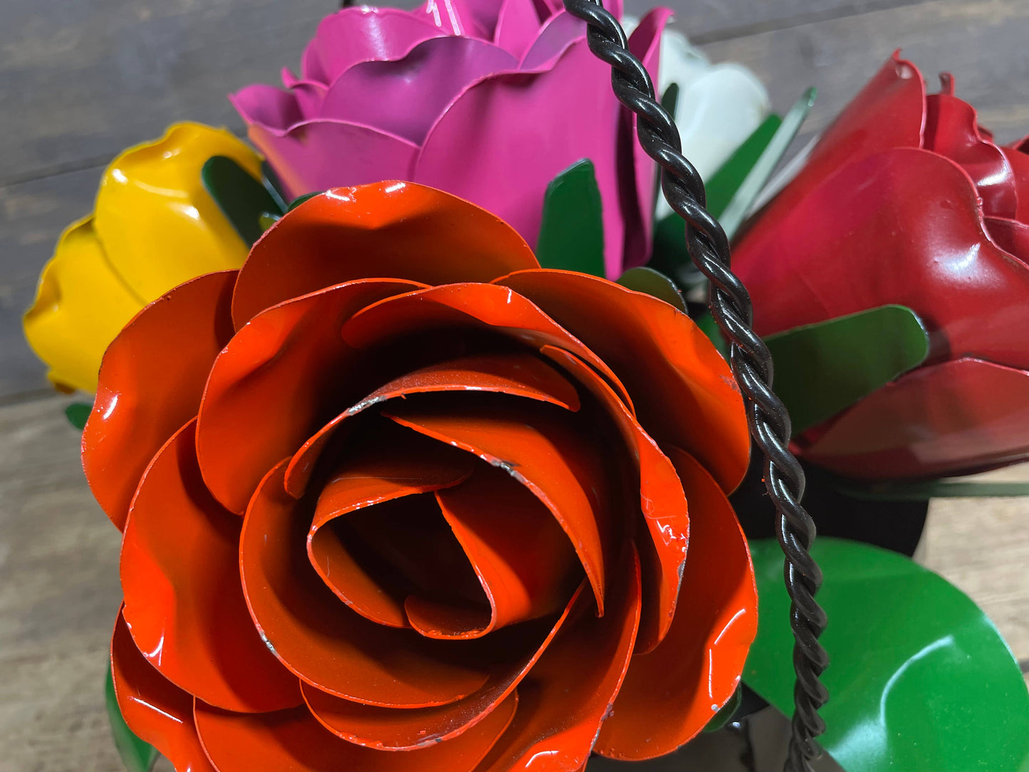 Bouquet of Roses-Metal-Handmade-12x9-Basket of Flowers-Color