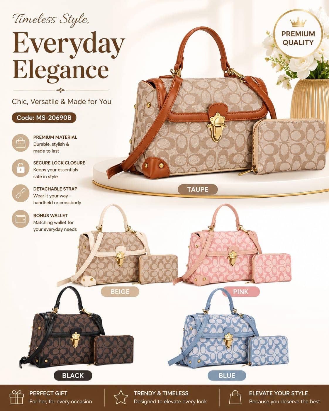 Designer-Inspired Monogram Satchel & Wallet Set