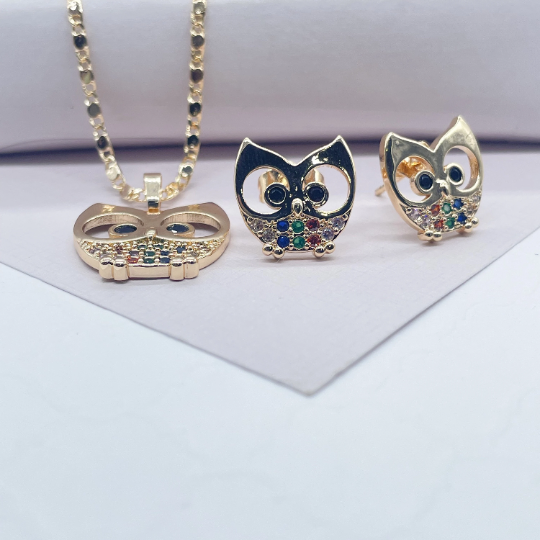 18k Gold Filled Colorful Owl Set, Boo Set