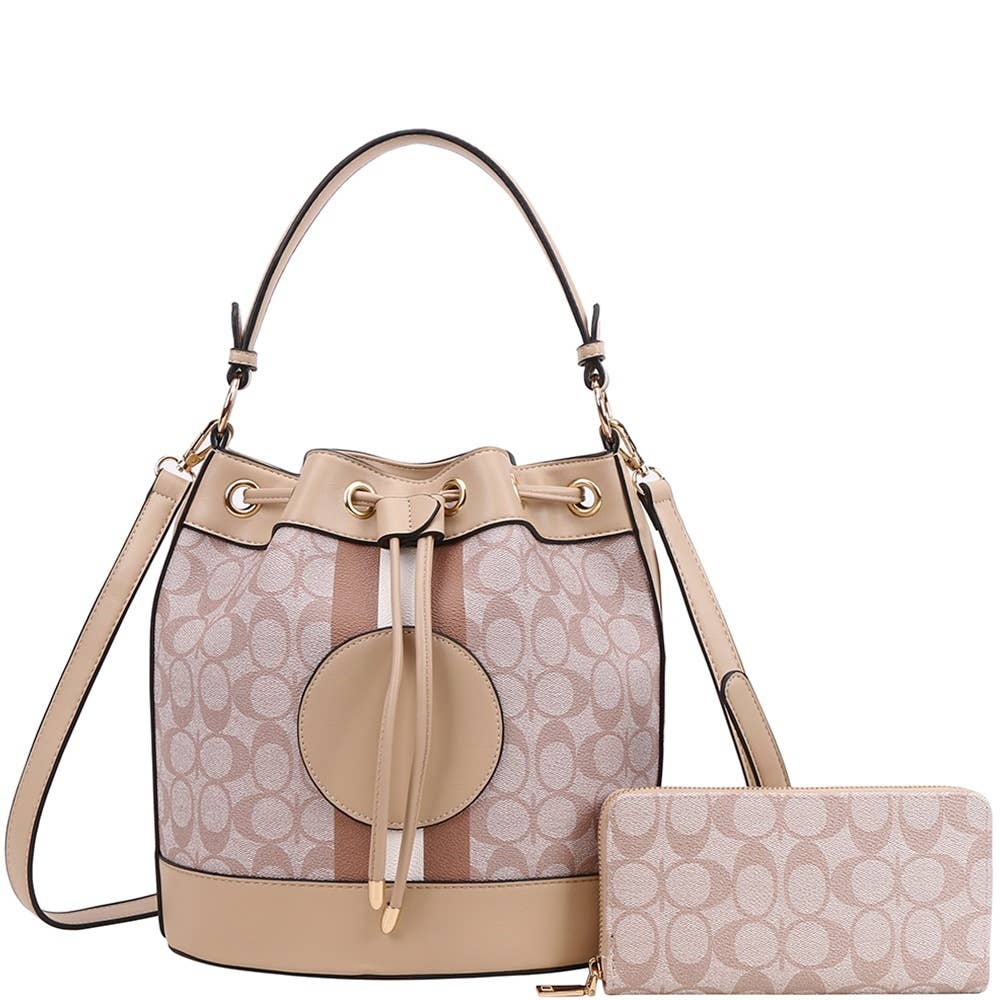 2 In 1 Oval Print Bucket Bag Set