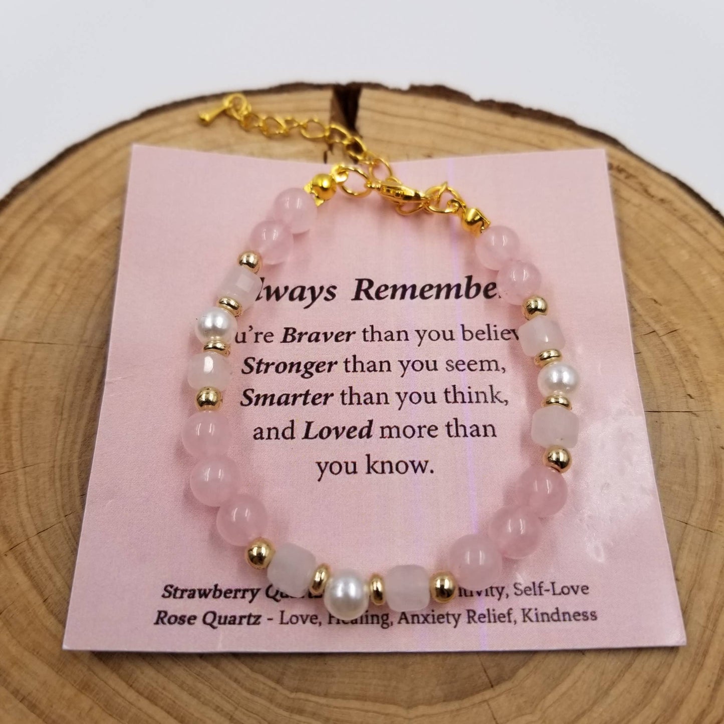 Natural Pink Crystal Inspirational Bracelet