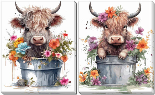 Baby Highland Cow Canvas Wall Art Set