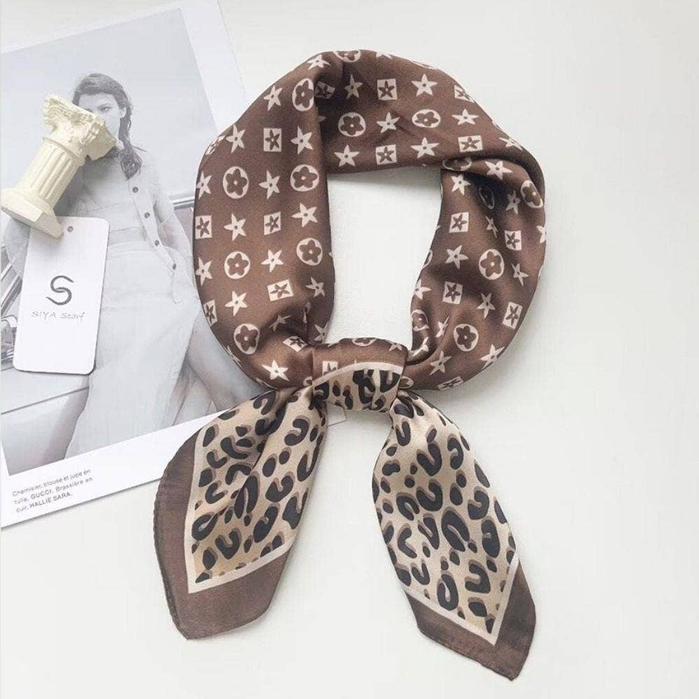Leopard Flower Silky Bandana Square Neck Scarf AS-747