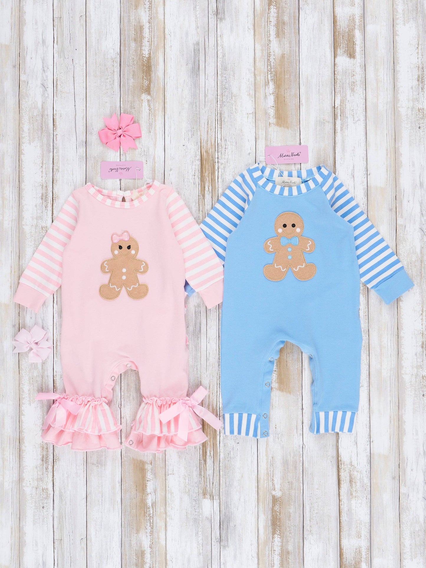 Christmas Gingerbread Romper Pajamas- Blue
