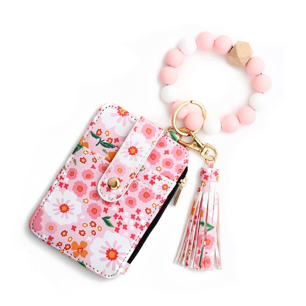 Bracelet Floral Print Card Slot Wallet Keychain