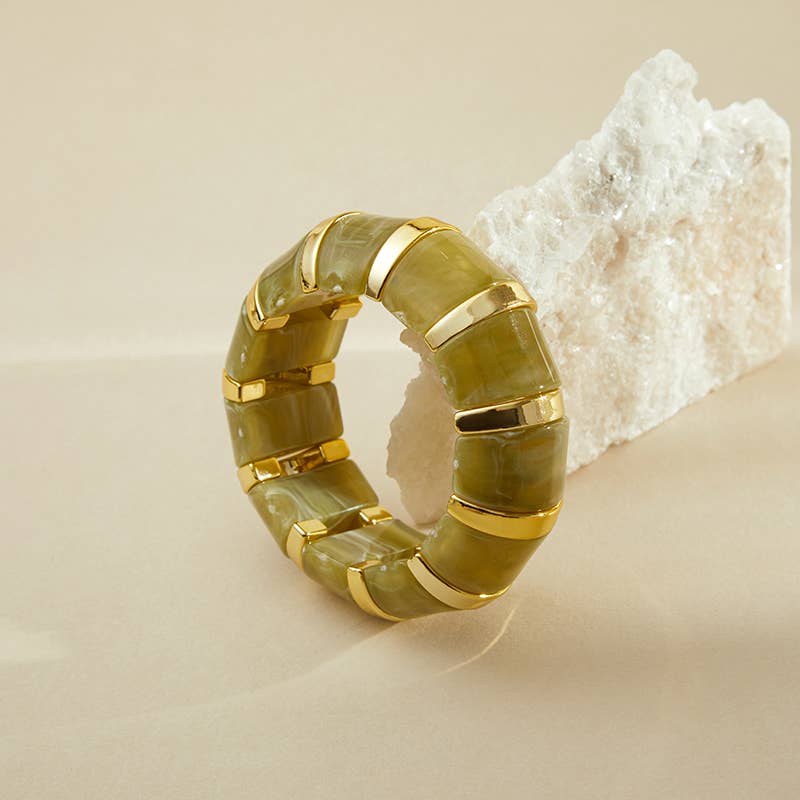 B25170 Bold Tiled Polyresin Stretch Bangle Bracelet