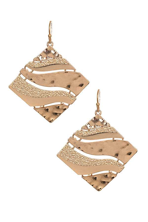 HAMMERED MIX LINK DIAMOND DROP EARRING 13