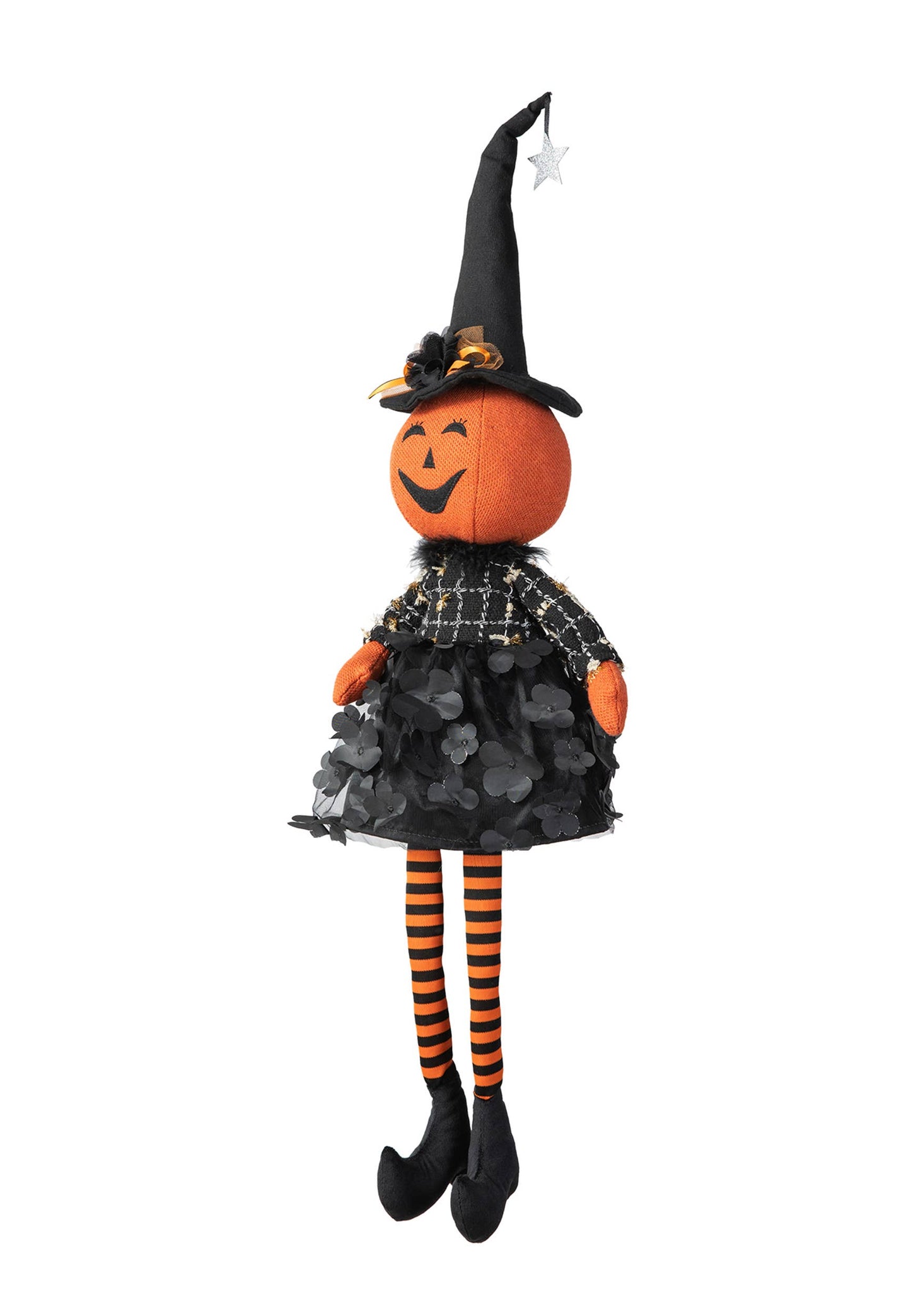30"H Halloween Fabric Dressed Pumpkin Sitter