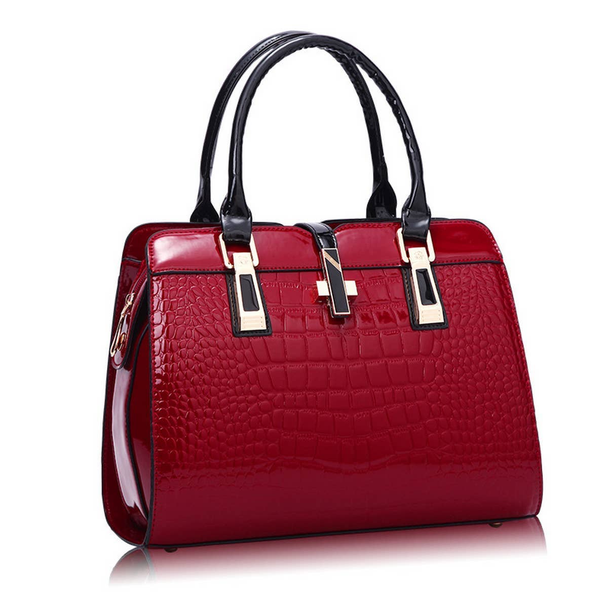 Patent Leather Top Handle Crocodile Shoulder Bag_Cwab2669