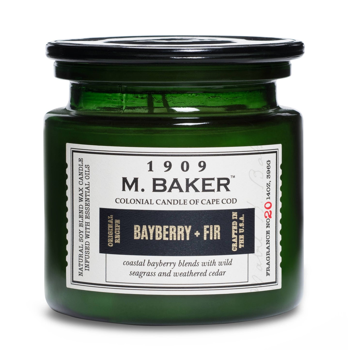M Baker Bayberry & Fir Scented Candle, Soy Blend, 14oz