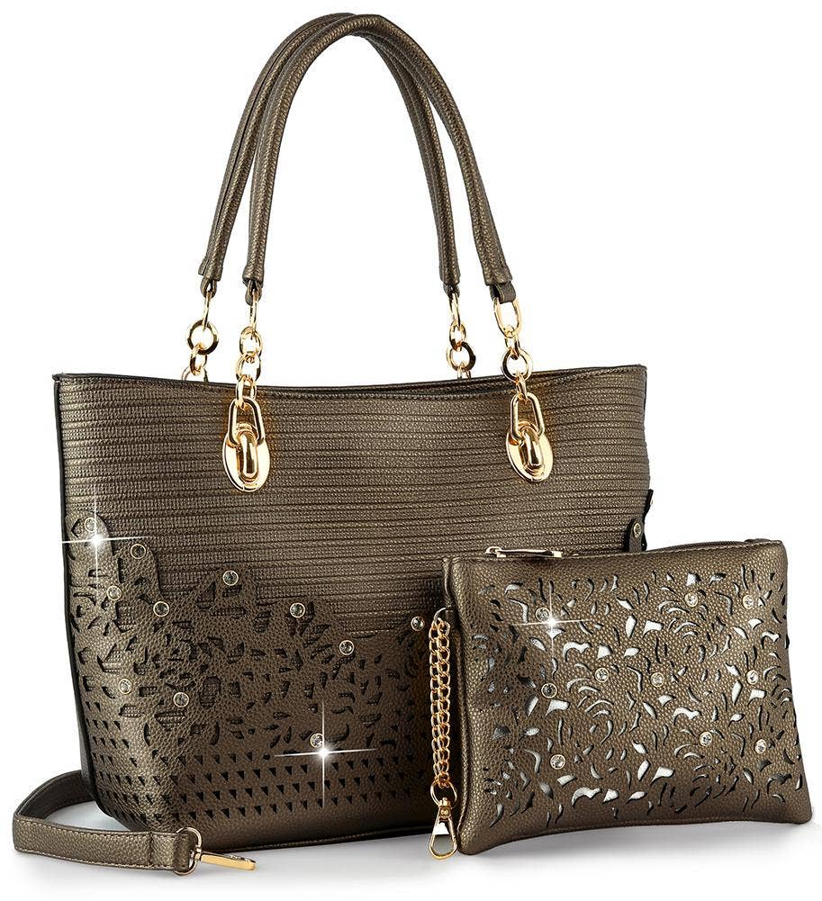 Rhinestone Accent Accessorized Handbag Set