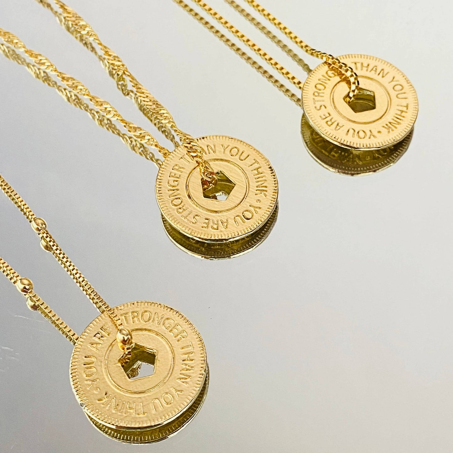 You Are Stronger Than You Think Necklace, Strength Necklace, Warrior Necklace, 18k Gold Filled Inspirational Coin Necklace, Positive Jewelry