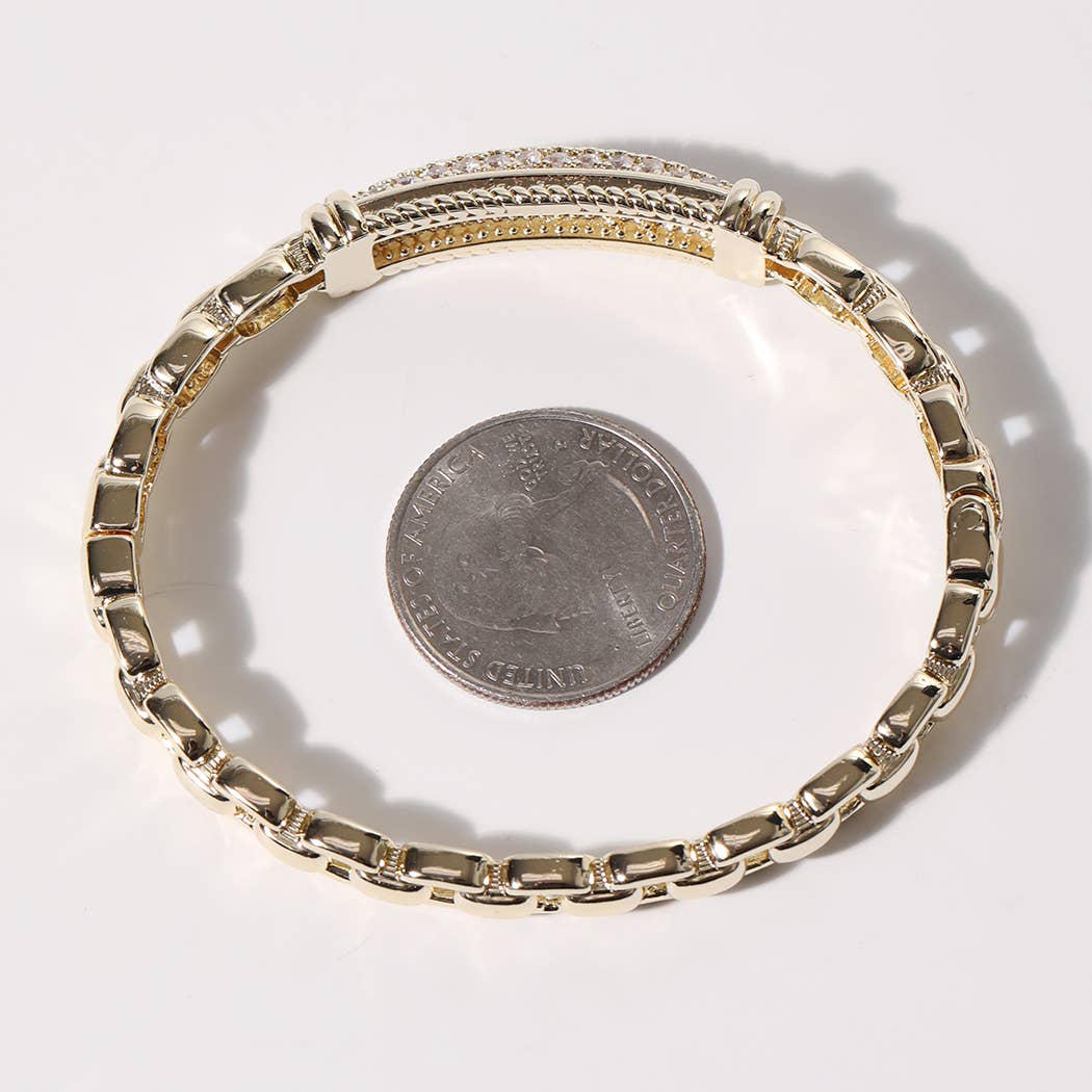 Gold CZ Pave Bar Link Bracelet