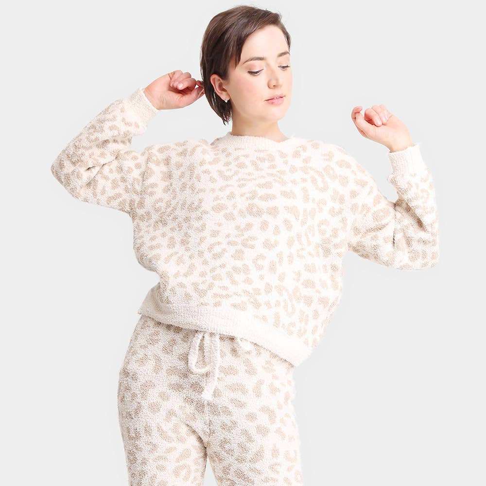 Leopard Patterned Soft Loungewear Sweater Top