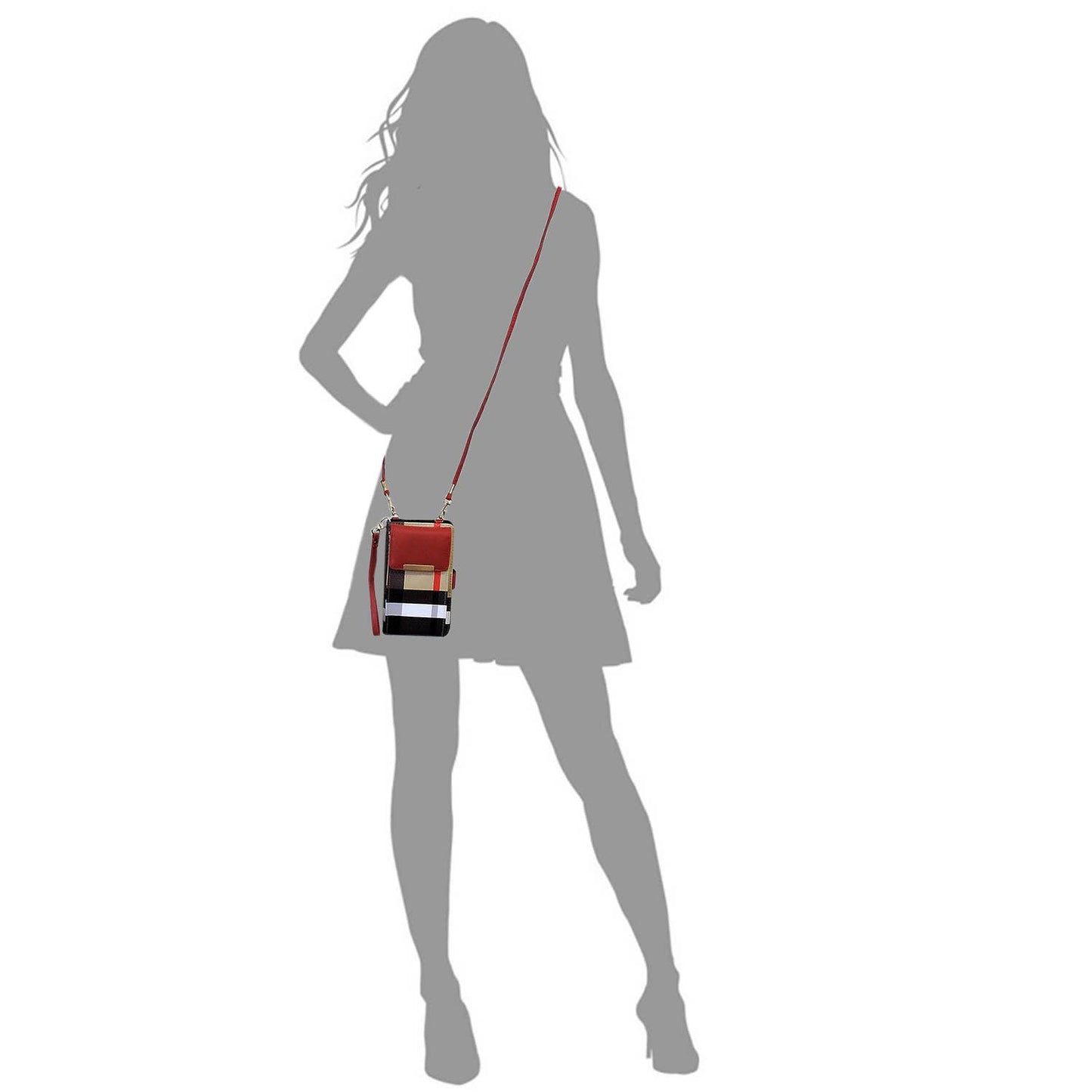 BT073_RED Tartan Plaid Check Bifold Wallet Crossbody Cell Ph