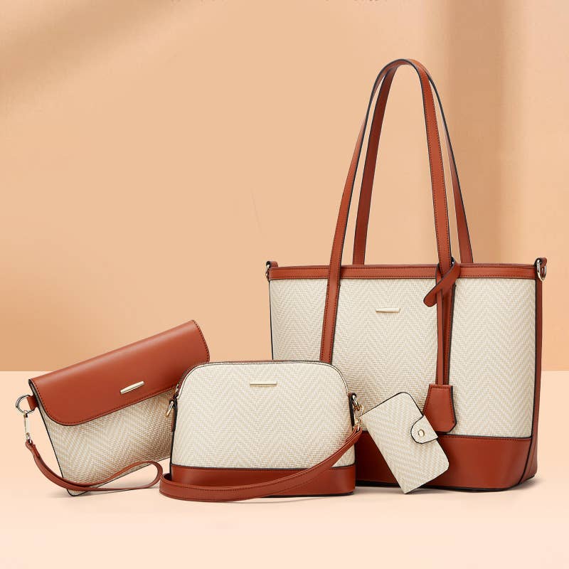 Textured Tote Bag 4-Piece Set
