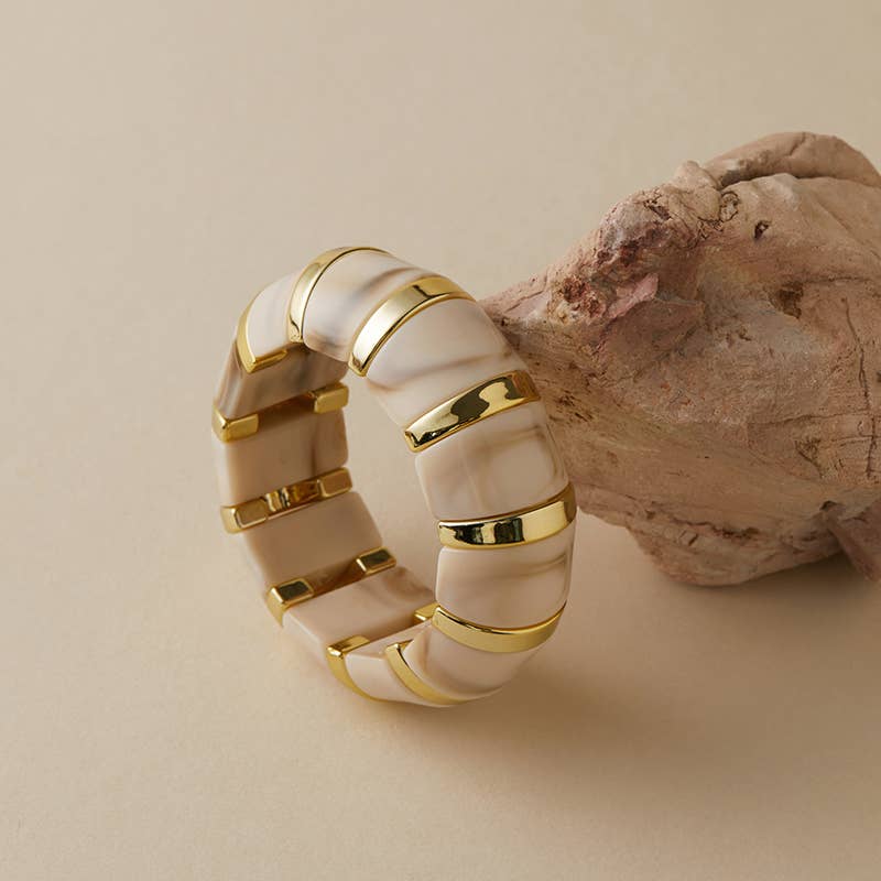 B25170 Bold Tiled Polyresin Stretch Bangle Bracelet