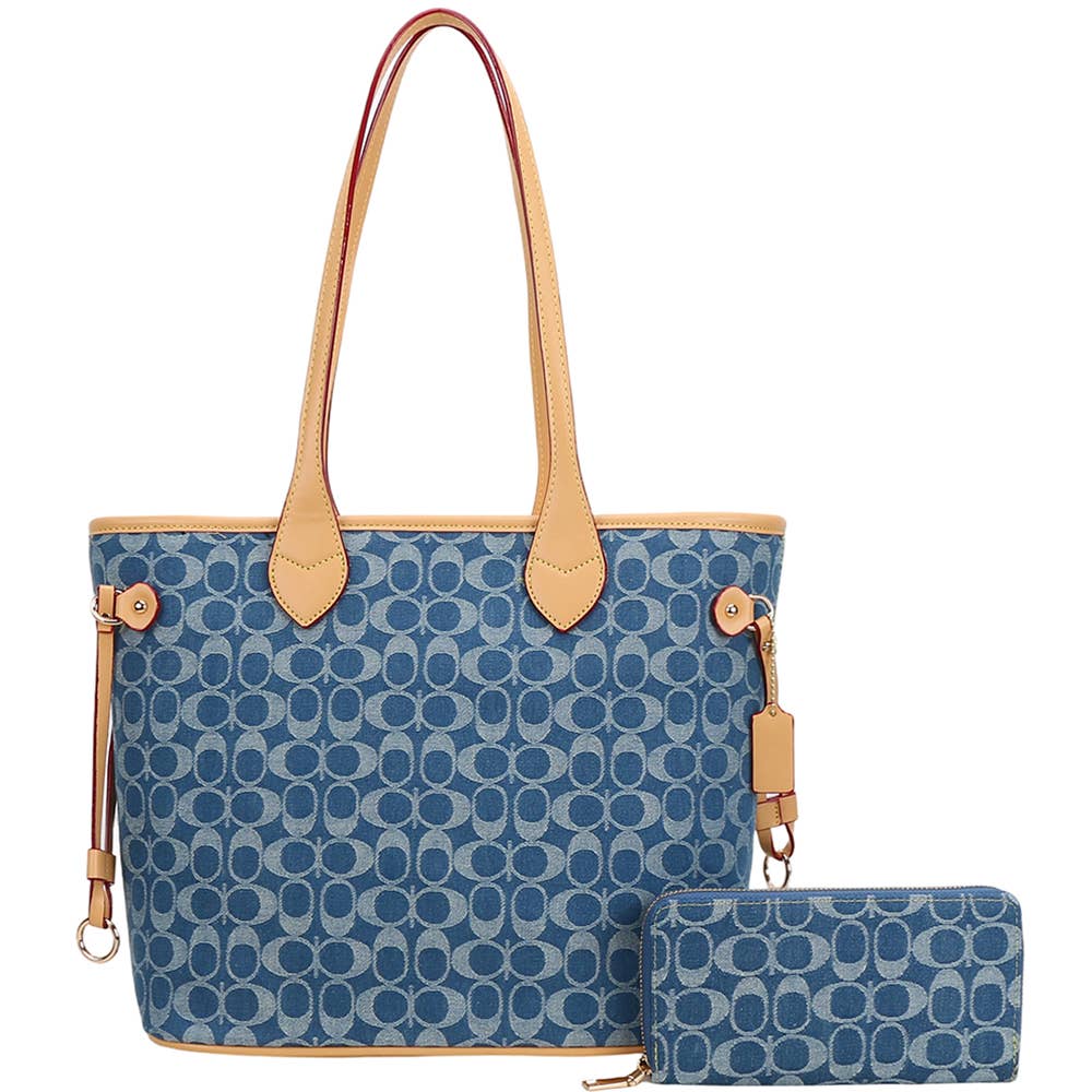 2IN1 OVAL PRINT MONOGRAM SHOULDER TOTE BAG W WAL, 8NZ 7091W