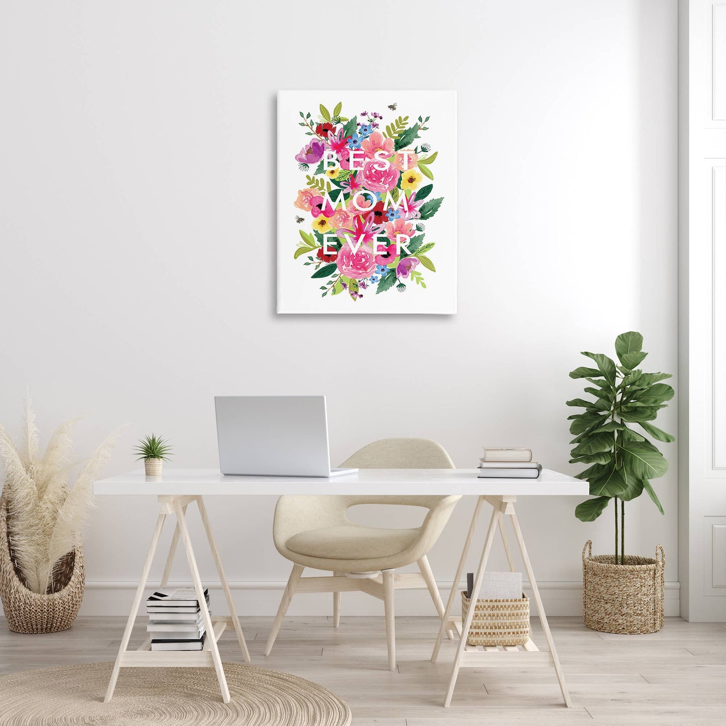 Floral Best Mom Ever - Unframed Wall Art