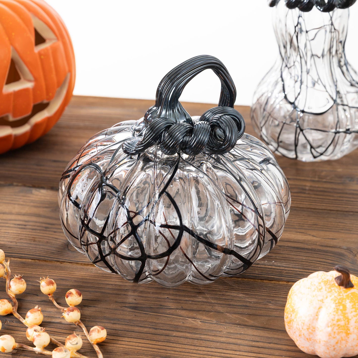 7.50 in L Halloween Glass Pumpkin