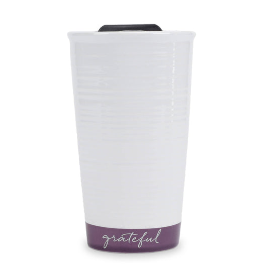 Grateful Textured Dark Purple 12 oz Ceramic Travel Tumbler