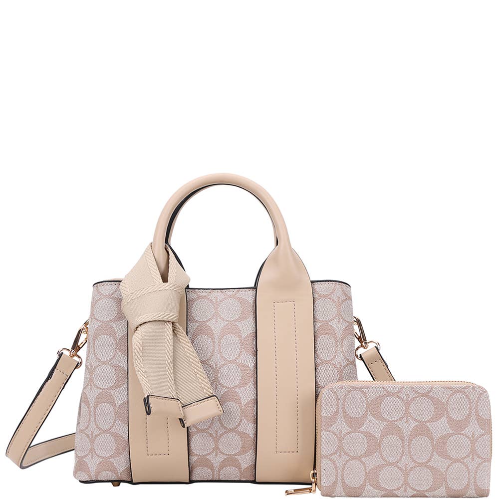 2IN1 OVAL PRINT HANDLE SATCHEL W WALLET SET, XFT 1293A