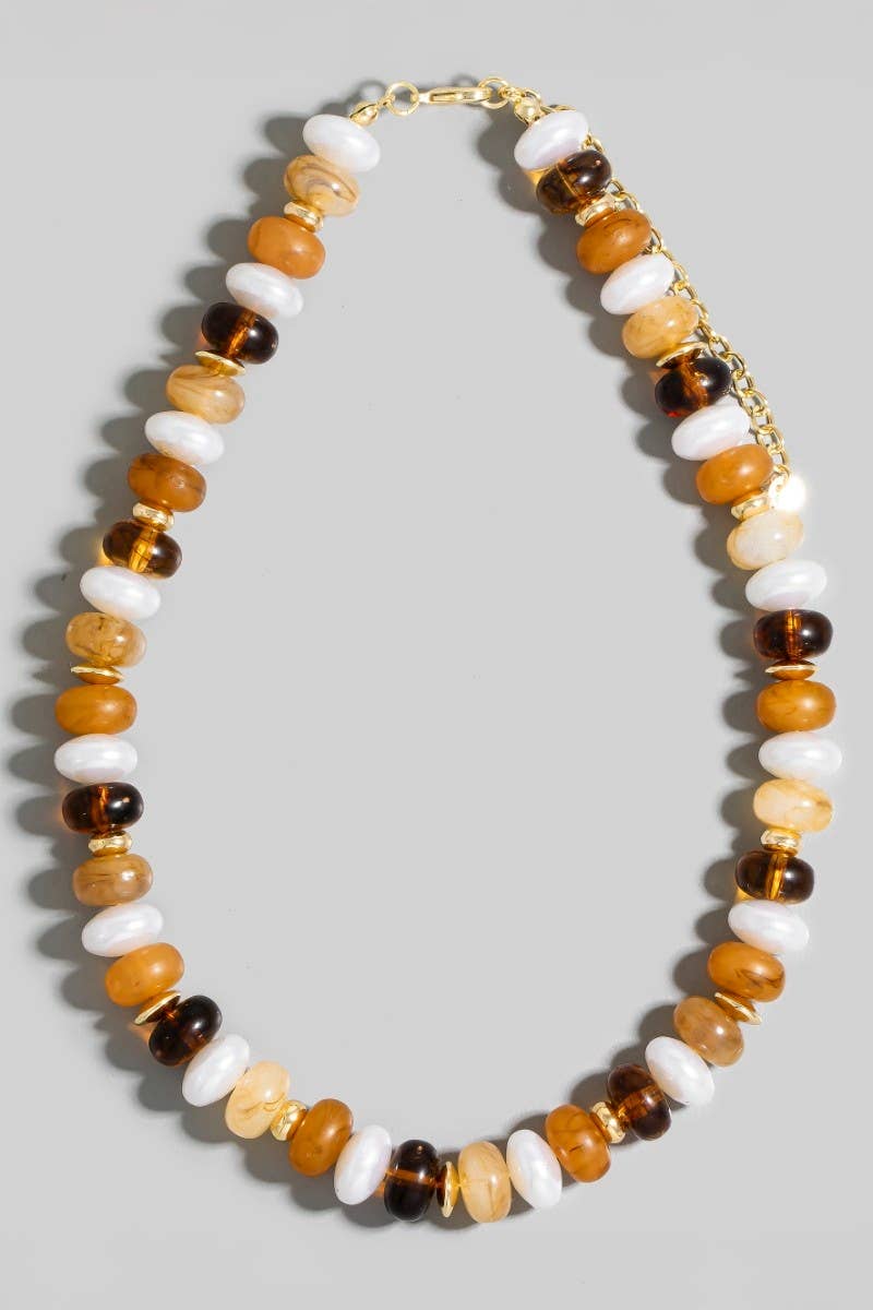 Mixed Pearl And Marble Resin Disc Beaded Necklace