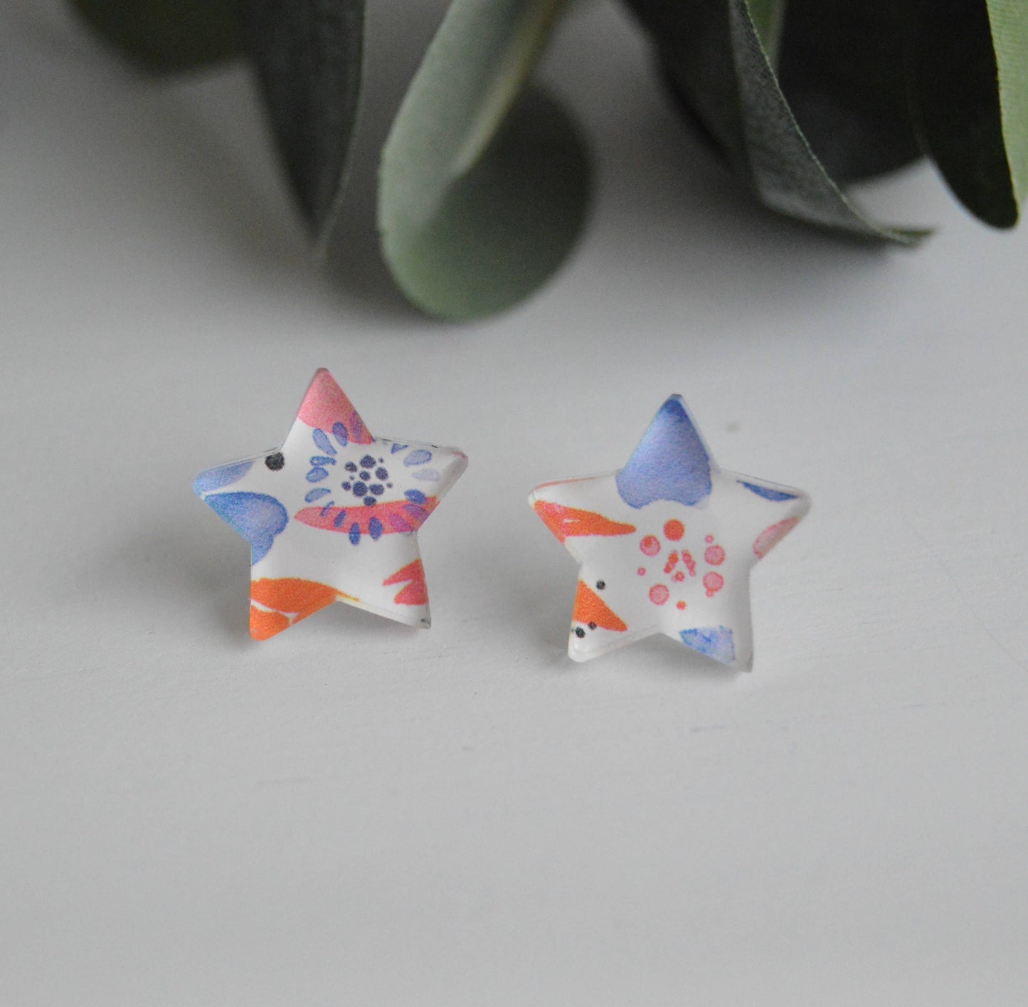 Patriotic Watercolor Floral Stud Earrings