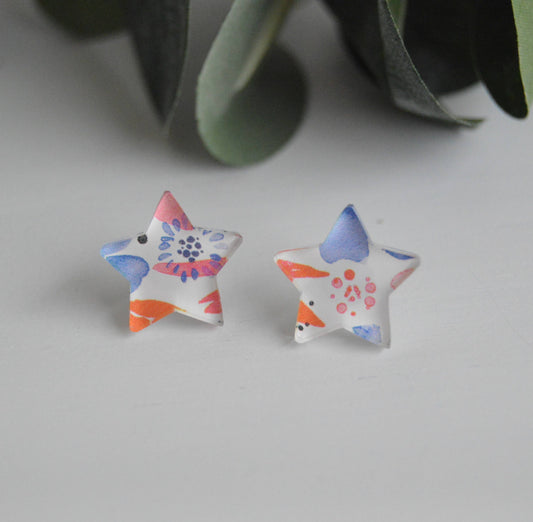 Patriotic Watercolor Floral Stud Earrings