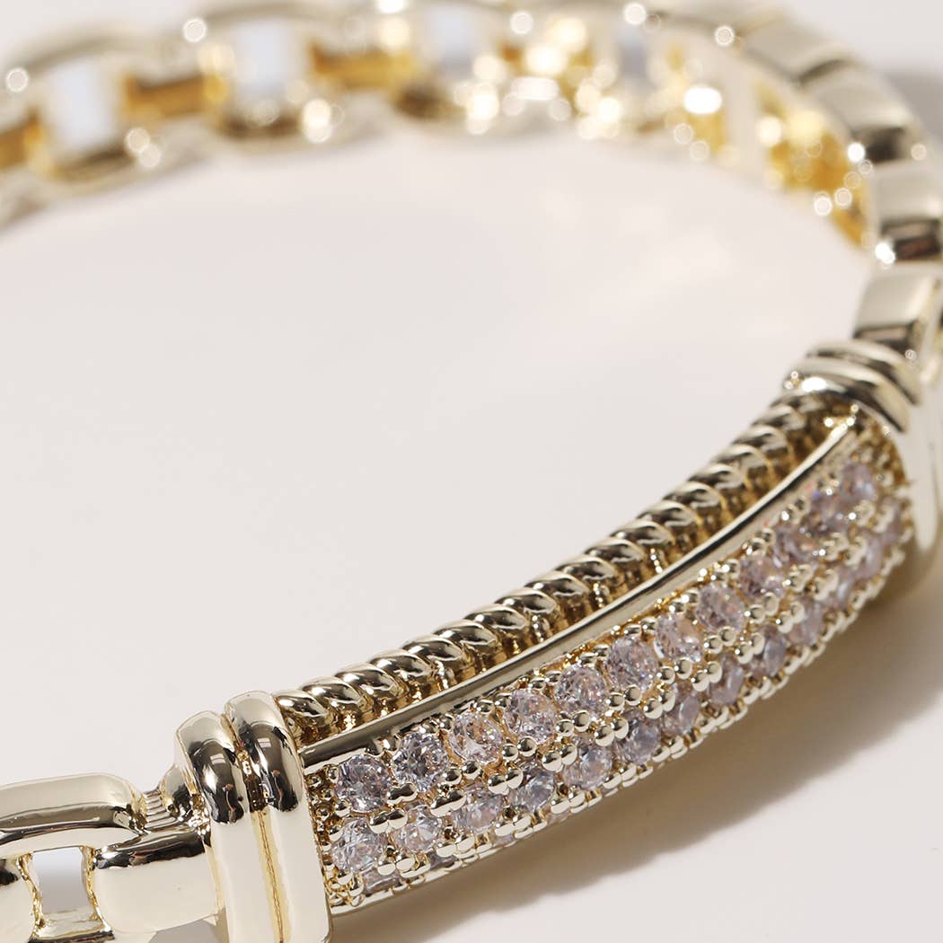 Gold CZ Pave Bar Link Bracelet