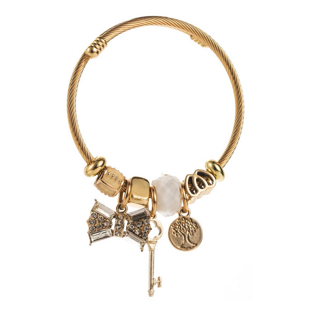 Gold Crystal Bow Charm Bracelet for Women_CWMM8471