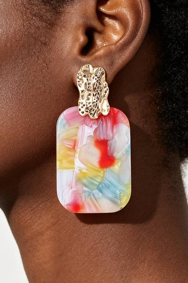 Multi Marble Stone Frame Drop Earrings KE1217
