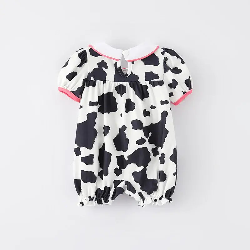 Baby Girls Summer Farm Cow Embroidered Infant Romper