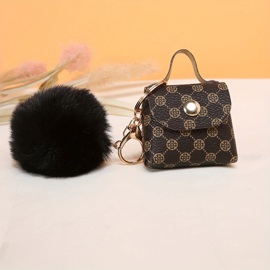 Coin Purse Keychain with Fluffy Pom-Pom