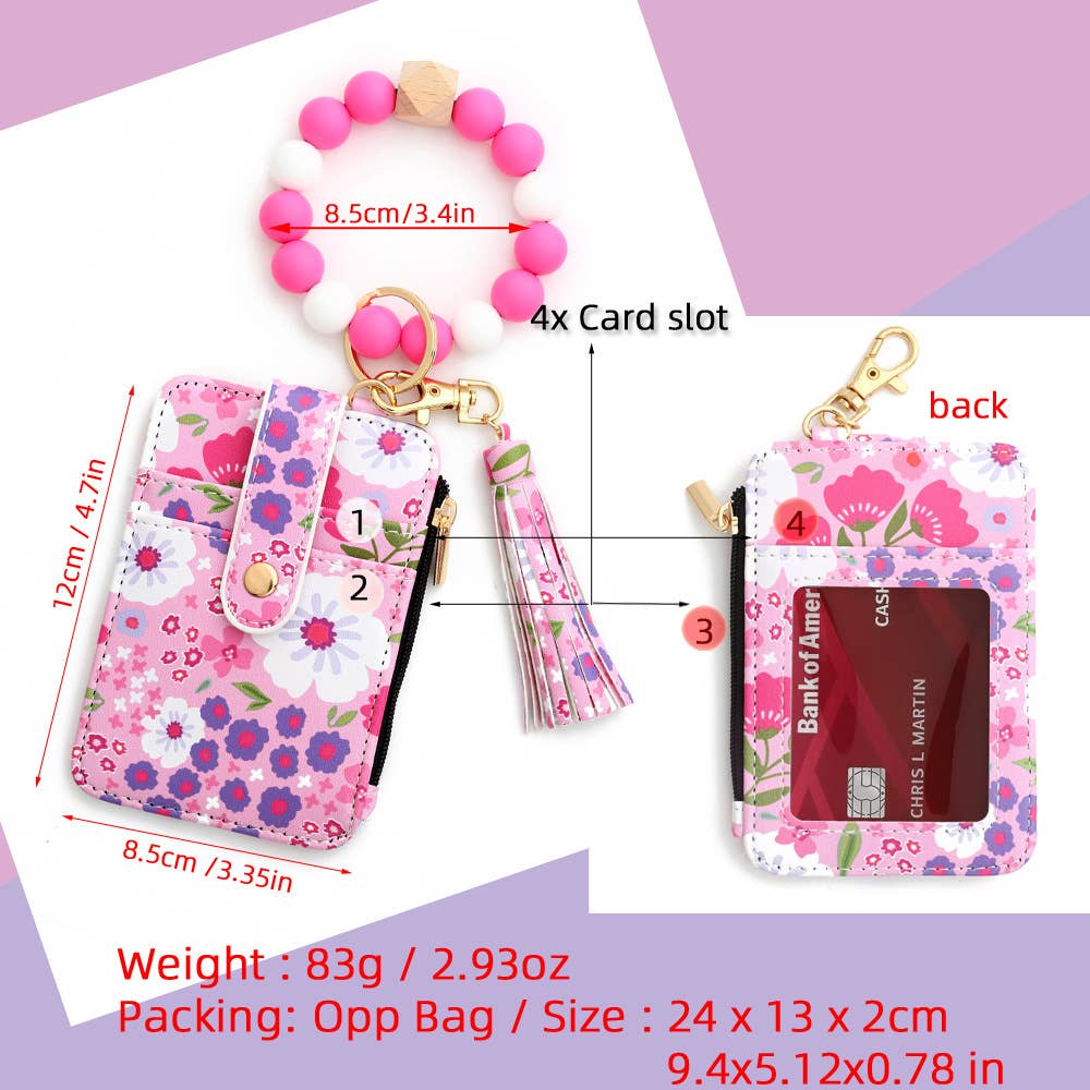 Bracelet Floral Print Card Slot Wallet Keychain