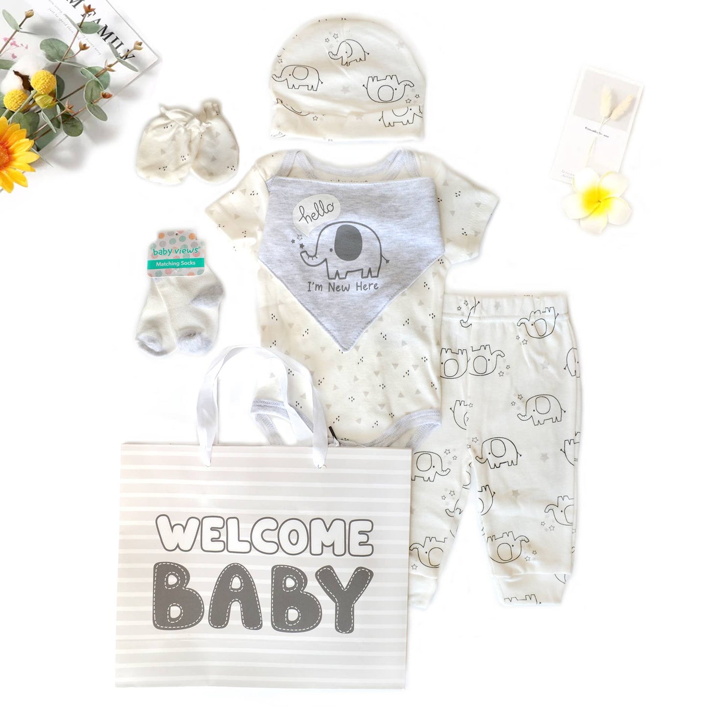 8 Pcs Hanging Baby Gift Set Bodysuit Leggings Bib Mitten Cap