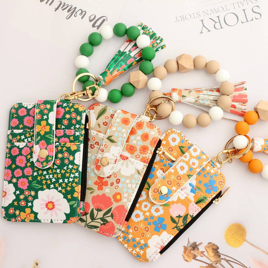 Bracelet Floral Print Card Slot Wallet Keychain