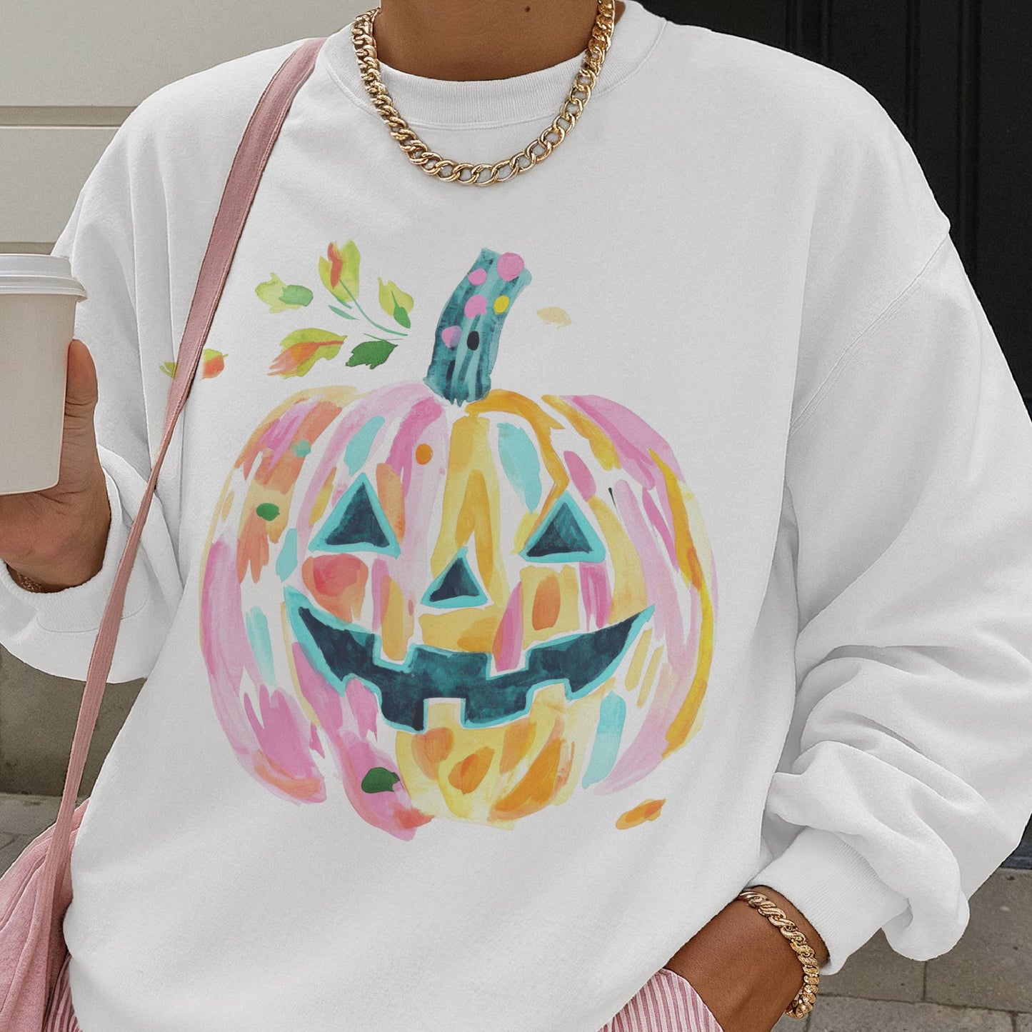 Preppy Pumpkin Halloween Jackolantern Graphic Sweatshirt