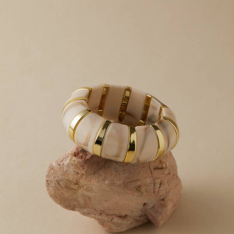 B25170 Bold Tiled Polyresin Stretch Bangle Bracelet
